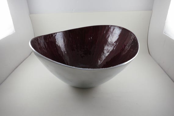 Vintage Dark Red Silver Serving Bowl – Hand Crafted 12-Inch Organic Collection
