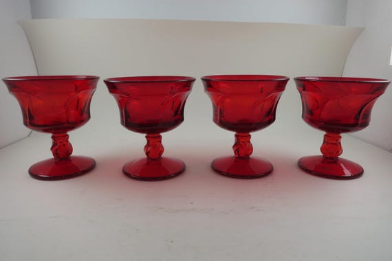 Set of Four Ruby Red Fostoria Jamestown Pedestal Sherbet Glasses