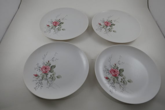 Vintage MCM Oneida Pink Rose Melmac 7 Inch Salad Plates-Set of 4