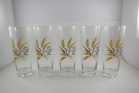 Vintage Homer Laughlin Highball Glasses - Wheat Design, Set of 5