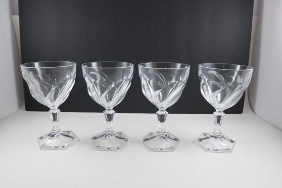 Set of Four Vintage Cristal D'Arques French Crystal Orsay Water Glasses Hexagon Base 5 1/8 Inches Tall Pristine Condition