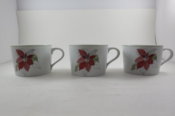 Vintage 1982 Block Spa Bernarda Poinsettia Cups, Set of 3
