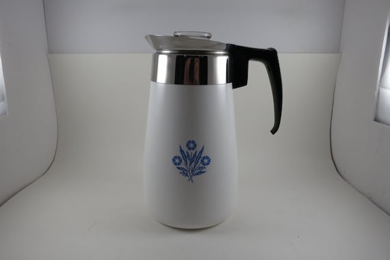 Corning Corelle Blue Cornflower 9-Cup Percolator Coffee Pot – Vintage Stove Top Brewer