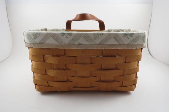 2000 Longaberger Key/ Small Mail Basket with Botanical Fields Liner Leather Handle