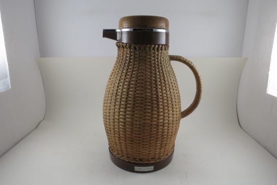 Vintage Corning Designs Wicker Rattan Insulated Coffee Carafe Thermos
