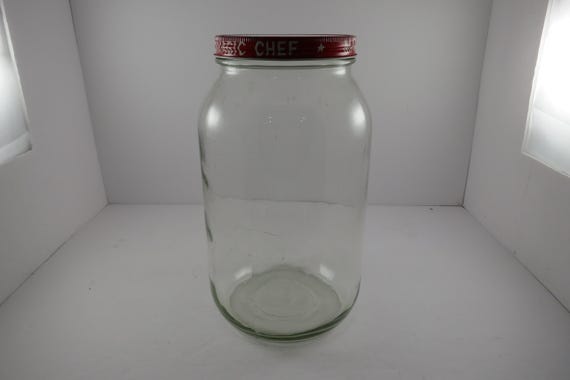 Vintage Acme Magic Chef 1 Gallon Glass Jar: Red & White Lid