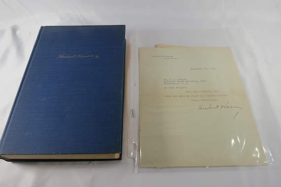 President Herbert Hoover Signed White House Letter & First Edition Book