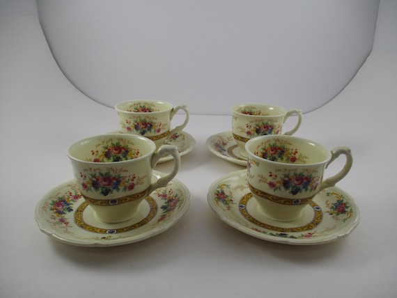 Set of Four Vintage Grindley Tunstall England Demitasse Cup and Saucer Sets Excellent Original Condition