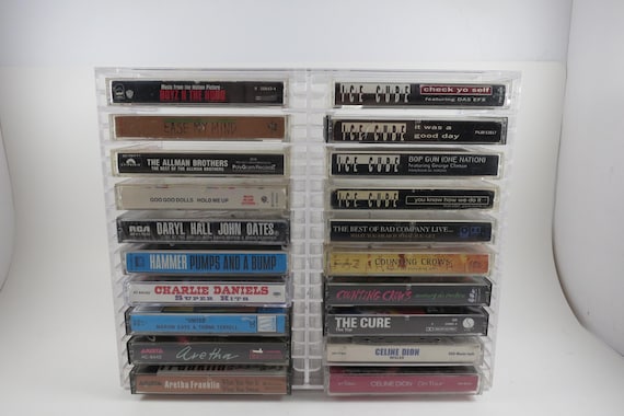 Vintage 1991 Clear Acrylic Cassette Holder Holds 20 Tapes