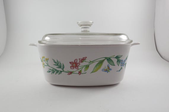 Vintage Corning Ware Casserole with Glass Lid My Garden Pattern A-1.5-B
