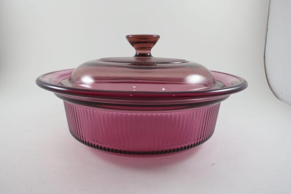 1990's Corning Visions Amethyst V-30-B Ribbed Casserole with Lid