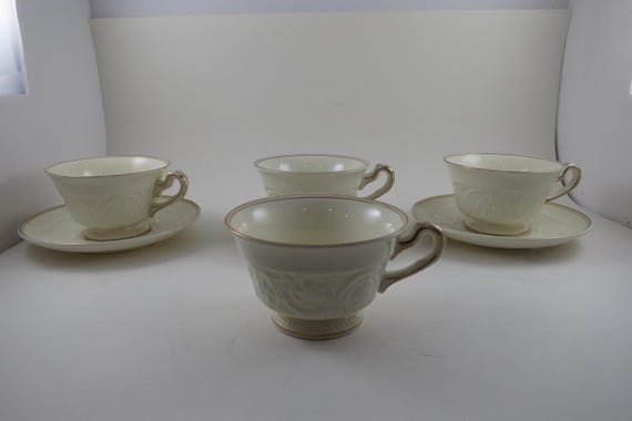 Vintage 1960s Wedgwood Patrician Athenian Gold Porcelain Cups and Saucers