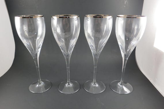 Lenox Firelight Gold Rim Crystal Wine Glasses Long Stem 9 Inch Set of Four