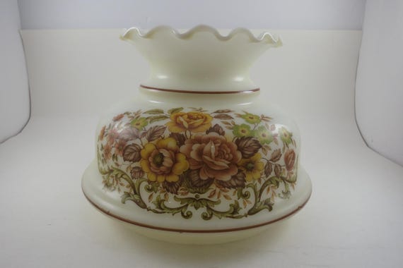 GWTW Style Milk Glass Lamp Globe Shade Hand Painted Pink Floral Embossed Hurricane (5 7/8" H)