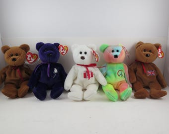 TY Beanie Babies Bear Collection: Britannia, Peace, Maple, Princess, Brown Teddy