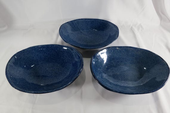 Set of Three Tabletops Unlimited Kala Midnight Blue Speckled 9 1/2 Inch Soup Bowls