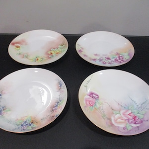 Antique Floral Plates Set: Hand-Painted Artist Signed Decor