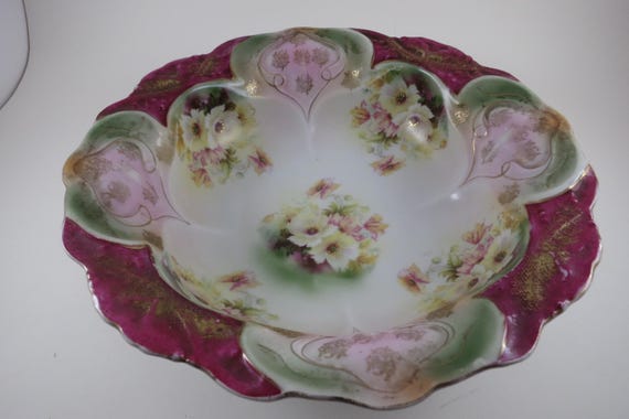 Vintage Hand-Painted Johann Seltman Rose Floral Center Bowl