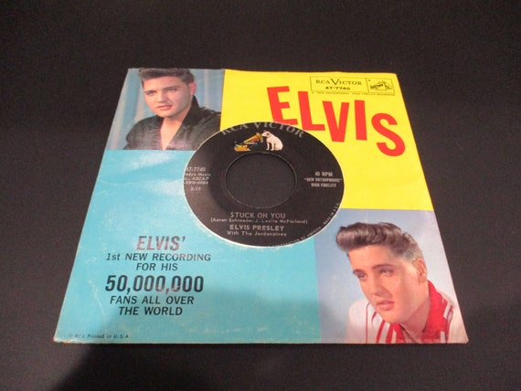 Vintage 1960 Vinyl 45 RPM Record Stuck On You Fame and Fortune Elvis Presley Excellent Condition In Original Picture Sleeve 3087