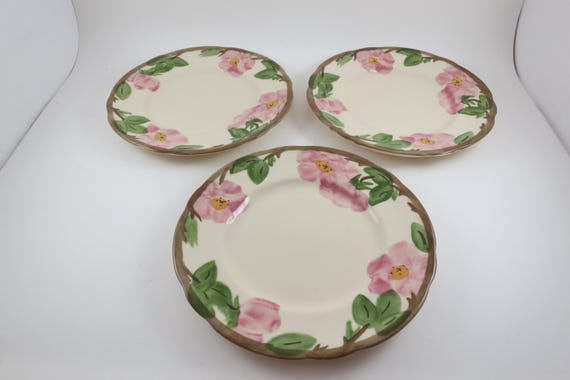 Set of Three Vintage Franciscan Desert Rose Pattern 8 Inch Salad Plates Excellent Used Condition