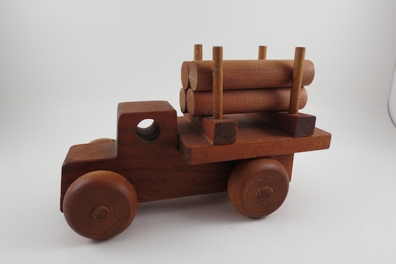 Vintage Montgomery School House Wooden Log Truck Toy