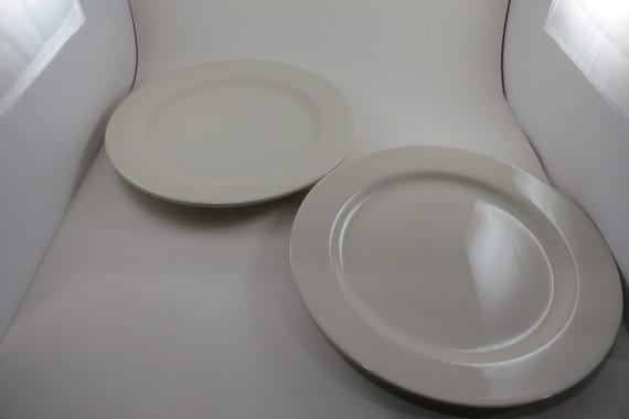 Pair of Vintage Homer Laughlin China Restaurant Ware Off White 12 1/4 Inch Round Dinner Plates Excellent Condition