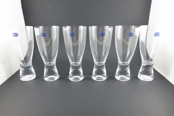 Set of Six Vintage Bohemia Crystal Samba Pattern Crystal Goblets Beer Wine Spirits