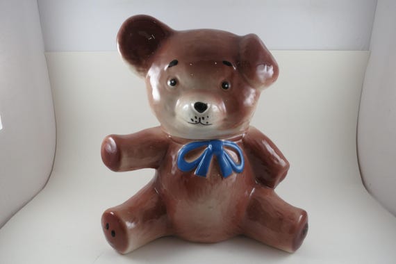 Vintage Mid Century Teddy Bear Brown 2 Piece Cookie Jar Ceramic