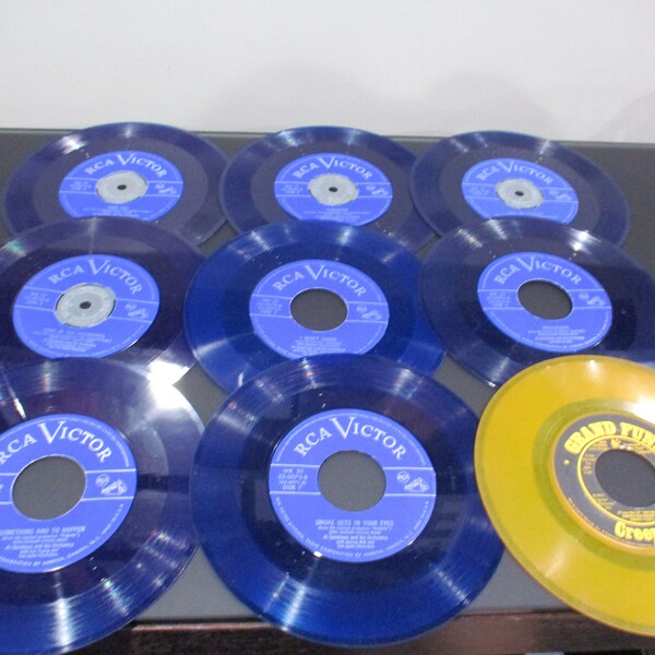 Lot of Vinyl 45 RPM 7 Inch Records for Crafts Decor DIY Arts Record Bowls Projects or Display Man Cave Blue & Gold Vinyl Records