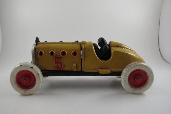 Vintage Hubley Heavy Cast Iron Indy Formula Racer Car No 5 Opening Hood
