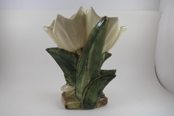 Vintage McCoy Yellow & Green 8 1/2 Inch Flower Vase