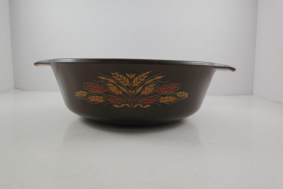 Vintage Fire King Teflon Coated Amber Wheat 1 Quart Casserole Dish Double Handled Excellent Condition