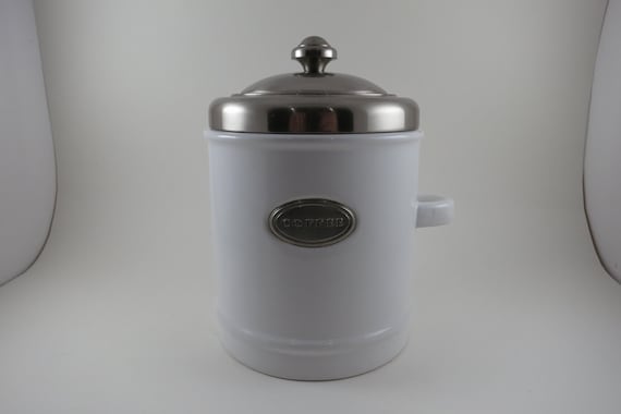 Vintage Williams Sonoma White Ceramic Coffee Canister Brushed Stainless Lid and Emblem