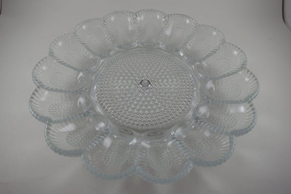 Vintage Hobnail Pressed Glass Deviled Egg Plate, Indiana Glass