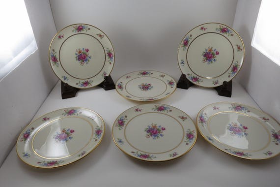 Vintage Lenox Rose 1950's China 7 Inch Salad Plates-Set of 6