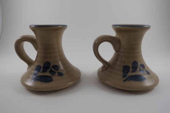 Vintage Pfaltzgraff Folk Art Pattern Pair of Candlesticks