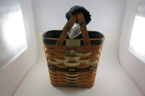 1996 Longaberger Collectors Club Membership Basket with Fabric Liner and Plastic Protector Cloth Handle Tie Charter Member Inserts 97-06