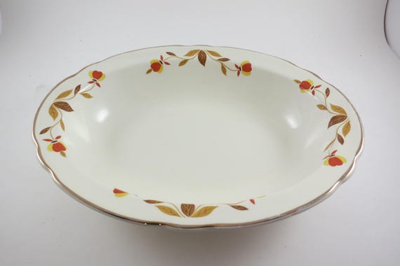 Vintage Hall China Co Jewel Tea Autumn Leaf Pattern 10 1/2 Inch Vegetable Serving Bowl Excellent Condition