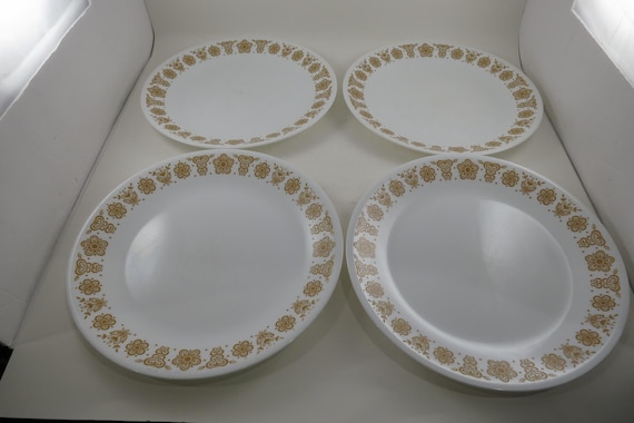 Vintage Corelle Butterfly Gold 10 1/4 Inch Dinner Plates-Set of 4