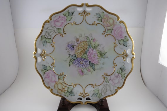 Vintage Plankenhammer Floss Bavaria Germany Hand Painted 12 Inch Charger Scalloped
