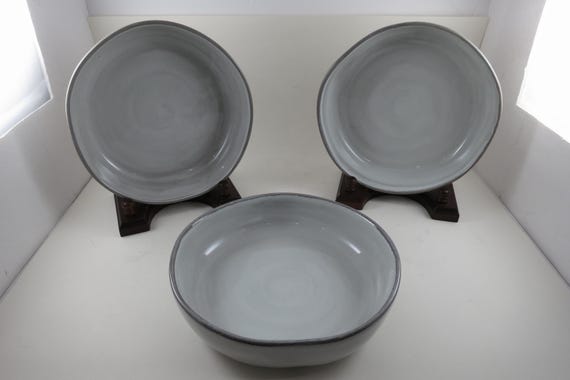 Set of Three Hearth & Hand by Magnolia Gray 8 Inch Individual Pasta Bowls