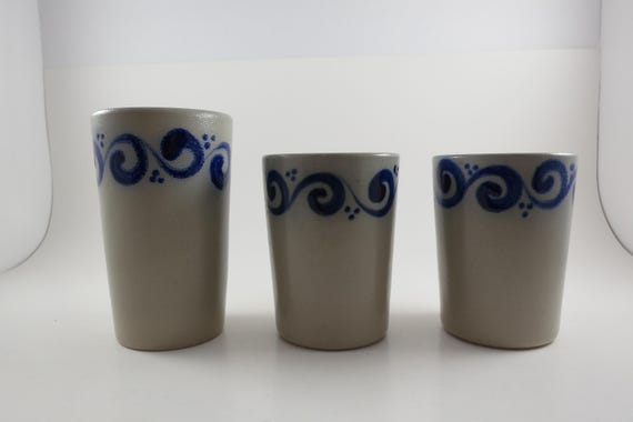 Vintage Goebel Salt Glaze Tumblers: Set of Three Blue Swirl Cups