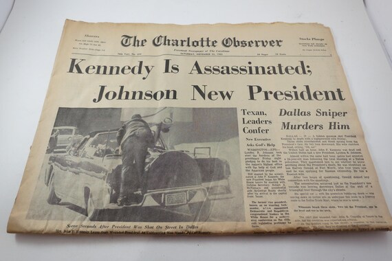 Saturday November 23 1963 Charlotte Observer Newspaper Kennedy is Assassinated Johnson New President