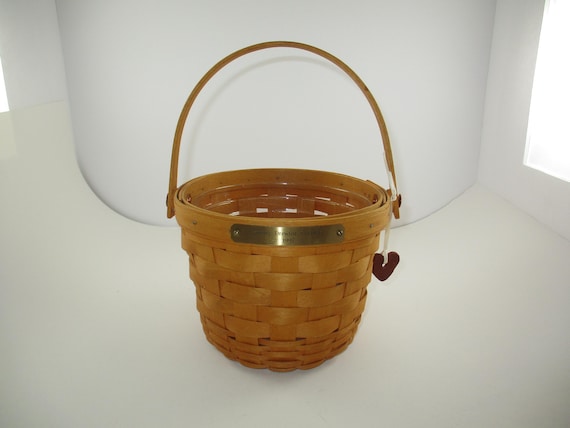 1997 Longaberger Spring Dresden Getaway Basket with Plastic Protector Handle and Plaque Signed and Dated Excellent Condition