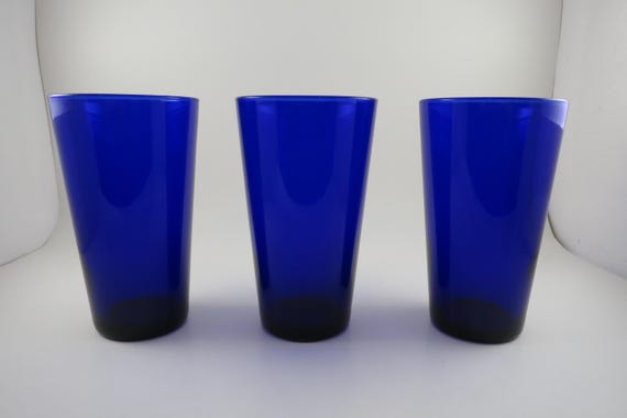 Set of 3 Vintage Dark Blue 6 Inch Water Glasses