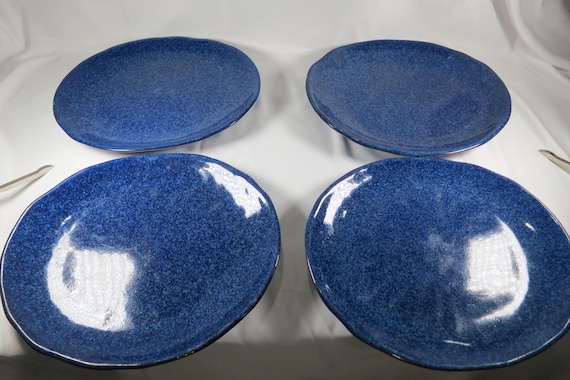 Set of Four Tabletops Unlimited Kala Midnight Blue Speckled 11 1/4 Inch Dinner Plates