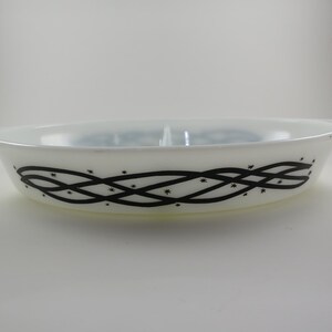 Vintage Pyrex Divided Casserole Dish: Black Barbed Wire Milk Glass