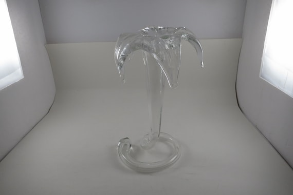 Vintage 1970's Hand Blown Glass Lily Vase with Coiled Base