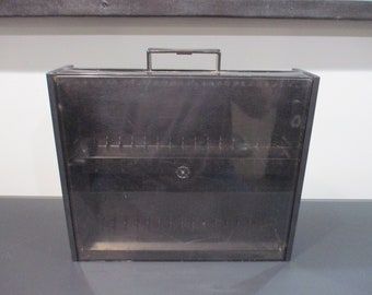 1980's Sound Accessories Corp Hard Plastic 32 Cassette Case Holder with Handle See Through Front