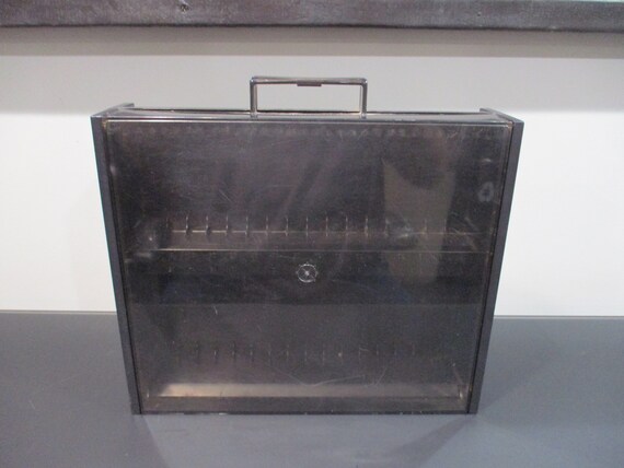 1980's Sound Accessories Corp Hard Plastic 32 Cassette Case Holder with Handle See Through Front